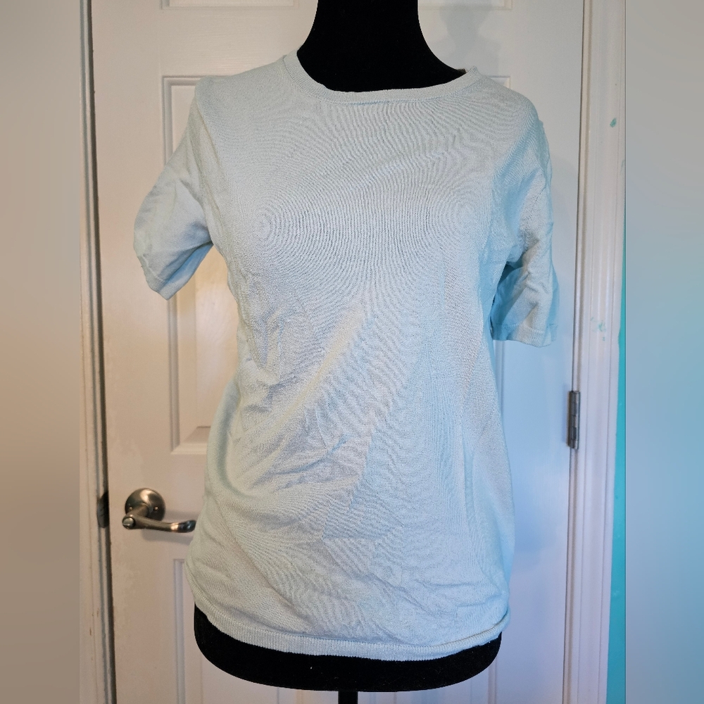 Ann Taylor Soft Blue Short Sleeve Knit Blouse Women's Size M